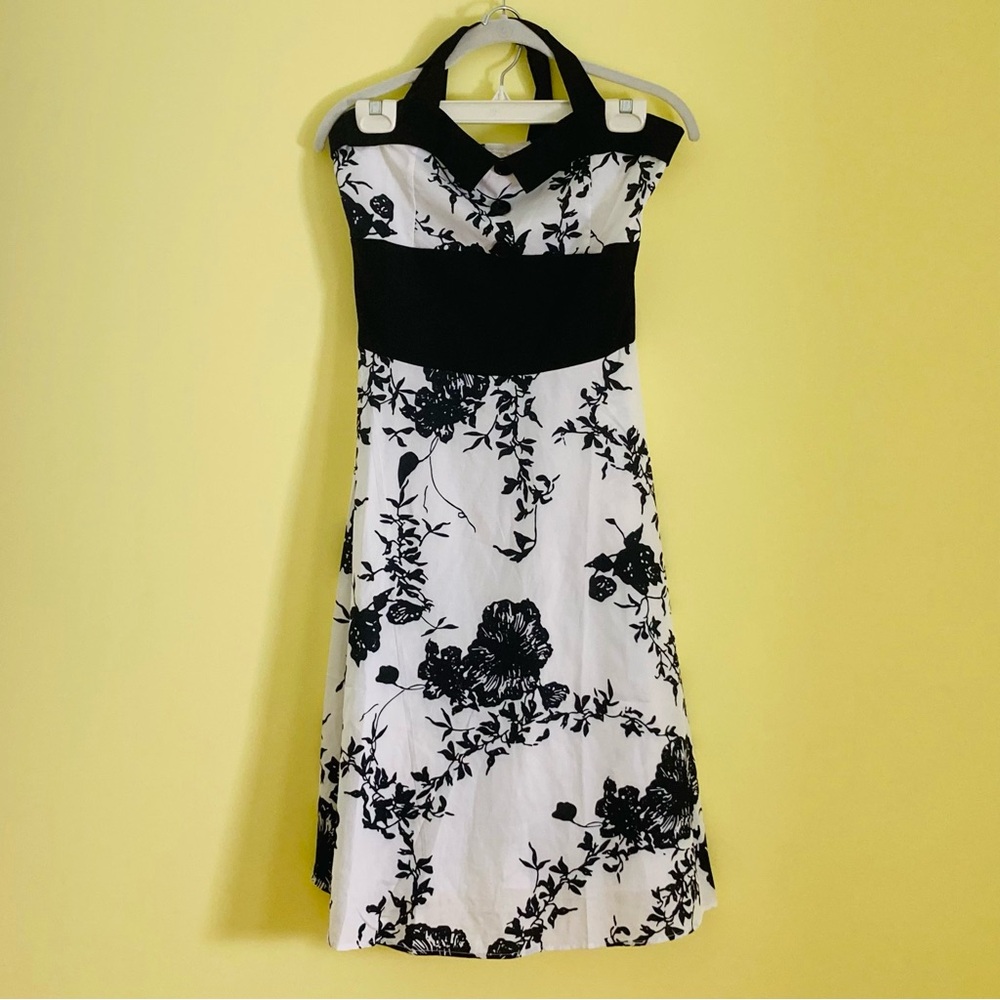 SHEIN Retro Style Black And White Floral Halter Dress Size XL